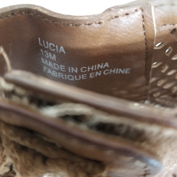 Mia Ankle Brown Booties Perforated Tassel Tie Open Toe Boot Shoes Girls Size 13 - Picture 12 of 14